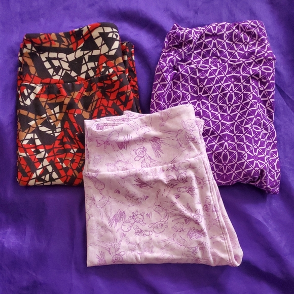 LuLaRoe Pants - 3 pairs LuLaRoe One Size Leggings NWOT Bambi Disney purple